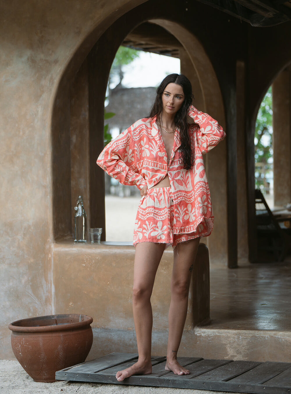 Palma Coral Linen Short