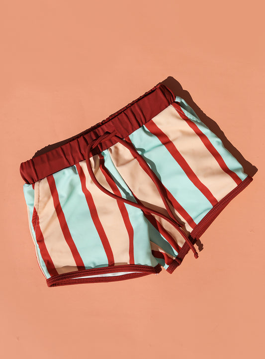 Stripe Swim Short Maroon